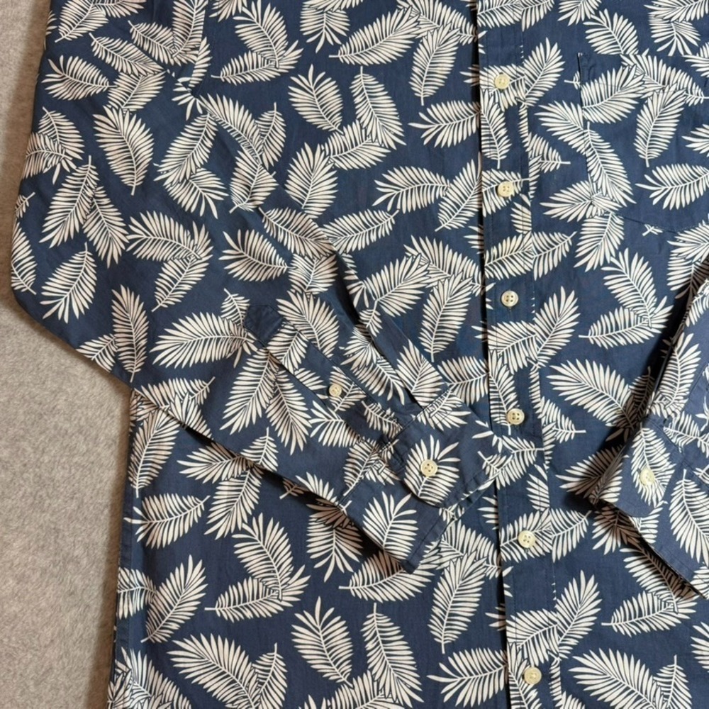 Gap Button Up Shirt Mens XL Blue Floral Leaf Print Slim Fit Long Sleeve - Picture 5 of 11
